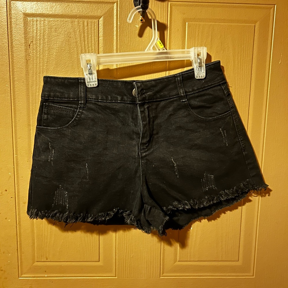 Black Distressed Denim Shorts